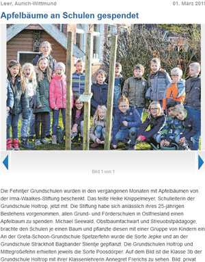 Read more about the article Apfelbaum für Fehntjer Grundschulen